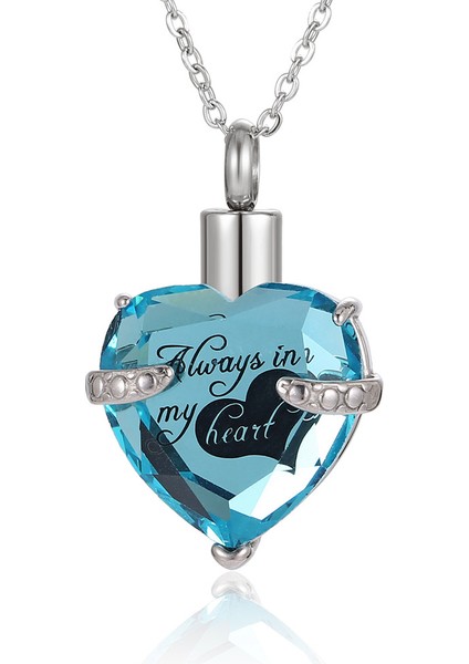 Hatıra Takı Birthstone Kristal Urn Kolye Kalp Anıt Hatıra Kolye Kül Tutucu Kremasyon Takı Külleri (Gök Mavisi) (Yurt Dışından)