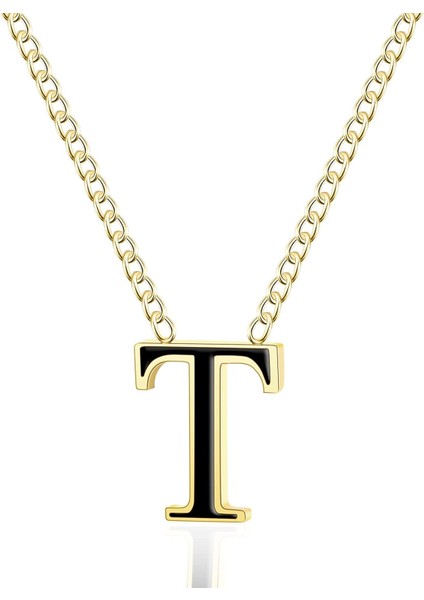 18 Ayar Altın Kaplama Harfli Kolye, Paslanmaz Çelik Ilk A'dan Z'ye Harfli Kadın Kızlar Için Kolyeler, Siyah/altın, Zincir Kolye (Yurt Dışından)