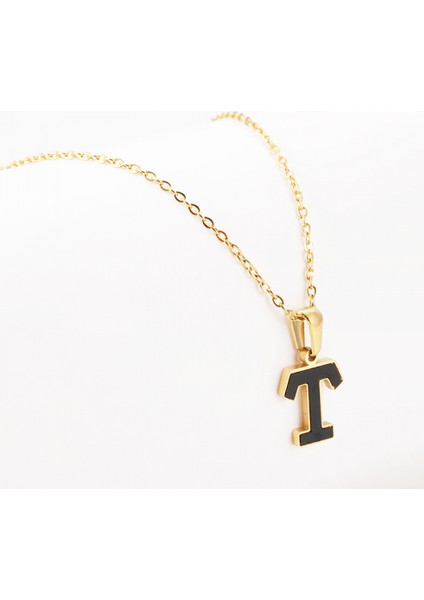 18 Ayar Altın Kaplama Harfli Kolye, Paslanmaz Çelik Ilk A'dan Z'ye Harfli Kadın Kızlar Için Kolyeler, Siyah/altın, Zincir Kolye (Yurt Dışından) fiyatları