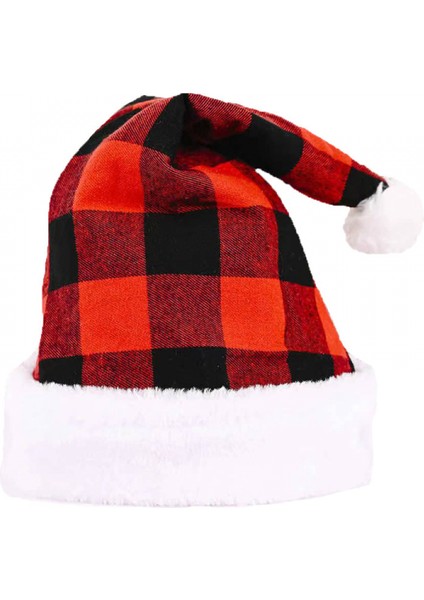 Noel Noel Şapkası Ekose Noel Şapkası Noel Kostümleri Için Lüks Peluş Şapka, Noel Partisi Malzemeleri, Tatil Partisi Hediyeleri (Kırmızı ve Siyah) (Yurt Dışından)