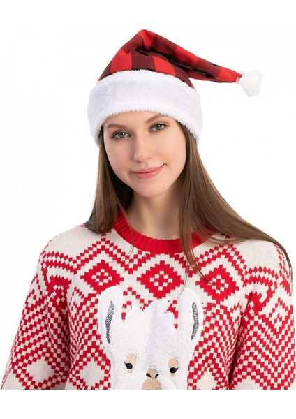 Noel Noel Şapkası Ekose Noel Şapkası Noel Kostümleri Için Lüks Peluş Şapka, Noel Partisi Malzemeleri, Tatil Partisi Hediyeleri (Kırmızı ve Siyah) (Yurt Dışından) fırsatları