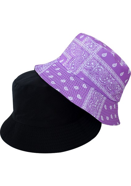 Retro Baskılı Balıkçı Şapkası Sokak Modası Katlanabilir Havza Şapka Çift Taraflı Kişiselleştirilmiş Güneş Şapkası (Yurt Dışından)