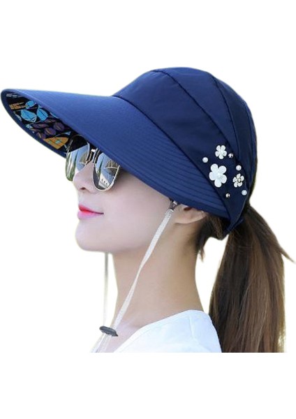 Şapka Kadın Güneş Şapkası Güneş Şapkası Katlanabilir Güneş Koruyucu Büyük Kenarlı Şapka Boş Üst Gündelik Vahşi Bahar ve Yaz Seyahat Serin Şapka (Lacivert) (Yurt Dışından)