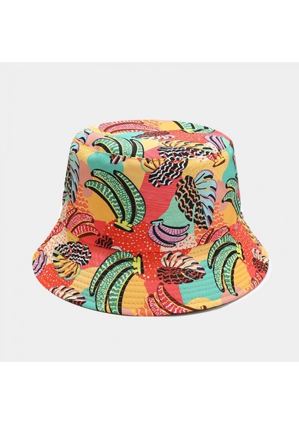 Paketlenebilir Çift Taraflı Renkli Meyve Baskılı Balıkçı Kovalı Güneş Şapkası, Birçok Desen (Yurt Dışından)