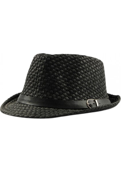 Yaz Hasır Fedora Şapka Kısa Kenarlı Panama Güneş Şapkası Fötr Plaj Şapkası Erkekler ve Kadınlar Için, Siyah, M (Yurt Dışından)