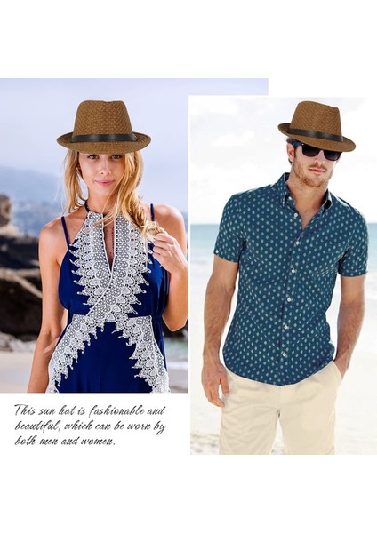 Yaz Hasır Fedora Şapka Kısa Kenarlı Panama Güneş Şapkası Fötr Plaj Şapkası Erkekler ve Kadınlar Için, Siyah, M (Yurt Dışından) fiyatları