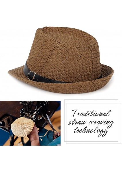 Yaz Hasır Fedora Şapka Kısa Kenarlı Panama Güneş Şapkası Fötr Plaj Şapkası Erkekler ve Kadınlar Için, Siyah, M (Yurt Dışından) modelleri