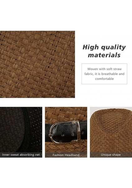 Yaz Hasır Fedora Şapka Kısa Kenarlı Panama Güneş Şapkası Fötr Plaj Şapkası Erkekler ve Kadınlar Için, Siyah, M (Yurt Dışından) fırsatları