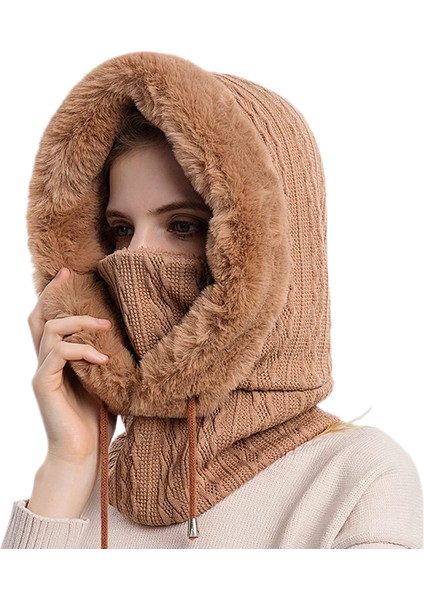 Kadın Kış Açık Sürme Şapka Kayak Kap Sıcak Önlük Yüz Maskesi Entegre Soğuk Geçirmez Kapüşonlu Şapka Rüzgar Geçirmez Termal Eşarp Şapka (Haki) (Yurt Dışından)