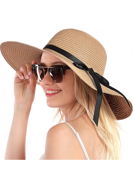 Bayan Hasır Şapka Güneş Şapkası Kadınlar Için Plaj Kap Yaz Şapka Uv Koruma UPF50 + (Yurt Dışından)