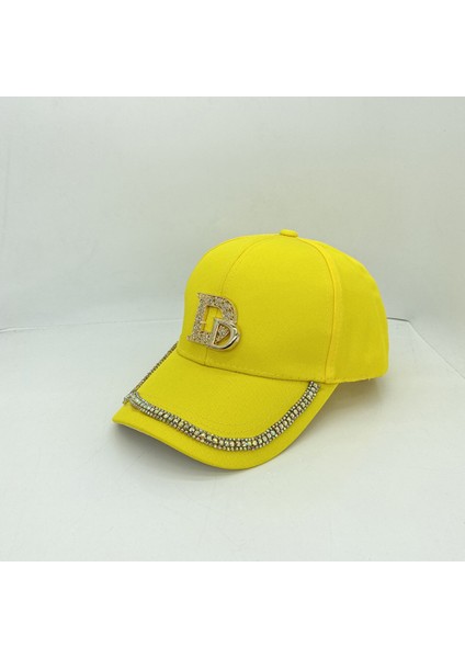 Şapka Kadın Yaz Parlak Elmas Büyük Mektup Etiket Doruğa Kap Moda Vahşi Beyzbol Şapkası Erkekler (Sarı) (Yurt Dışından)