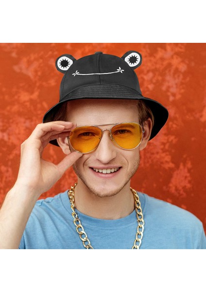 Yetişkin Genç Kurbağa Şapka, Sevimli Kurbağa Kova Şapka, Pamuk Kova Şapka Komik Şapka Kova Şapka Erkek Kadın (Siyah) (Yurt Dışından) fırsatları