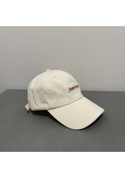 Şapka Kadın Basit Mektup Nakış Retro Yaz Güneşlik Rahat Vahşi Beyzbol Şapkası Erkekler (Kırmızı Beyaz) (Yurt Dışından)