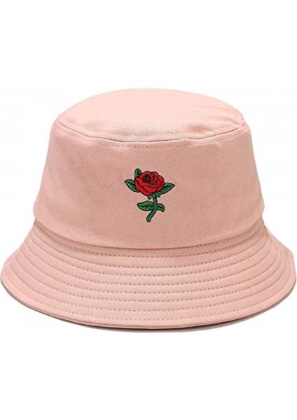 Komik Işlemeli Kova Şapka Sevimli Desen Balıkçı Kap Kadınlar Için Paketlenebilir Güneş Şapkaları, Erkekler --- Gül Pembe (Yurt Dışından)