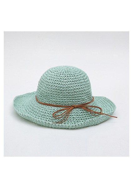 Kadın Yazlık El Dokuma Katlanabilir Geniş Kenarlı Balıkçı Rafya Hasır Şapkası (Nane Yeşili) (Yurt Dışından)