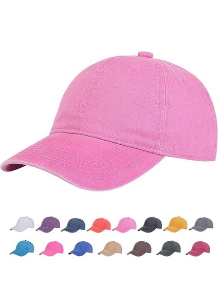 Erkekler ve Kadınlar Için Vintage Pamuklu Yıkanabilir Ayarlanabilir Beyzbol Şapkası, Düz Renk Klasik Vintage Baba Şapkası-Pembe (Yurt Dışından)