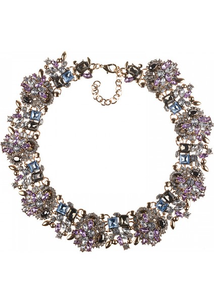 Mor ve Gri Kristal Rhinestone Bildirimi Kolye, Vintage Tıknaz Zincir Gerdanlık Yaka Önlük Bildirimi Kolye Kadınlar Için Moda Kostüm Takı Kolyeler (Yurt Dışından)