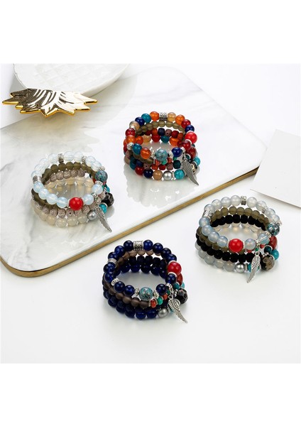 4 Takım Bohemian Boncuklu Bilezikler Kadınlar Için Set Çok Katmanlı Streç Püskül Bilezik Seti Charm Takı (Yurt Dışından)