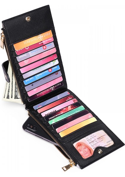 Slim Wallet – Minimalist Bifold Front Pocket Wallet Rfıd Blocking Credit Card Holder Cross Stripe Zipper Pocket Wallet, Rfid Wallet (Yurt Dışından)
