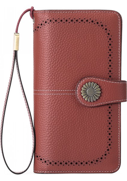 Kadın Cüzdan Yumuşak Deri Tasarımcı Üç Katlı Çoklu Kart Düzenleyici Kadın Clutch, Büyük, Kartlıklı Cüzdan (Kırmızı-Kahverengi) (Yurt Dışından)