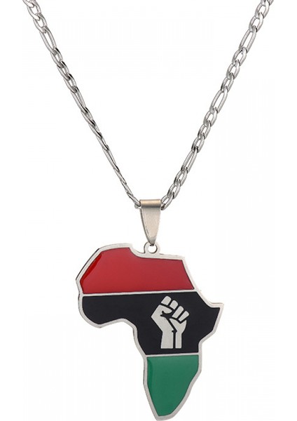 Paslanmaz Çelik Kolye Takı, Afrika Haritası Yumruk Kolye, Erkekler ve Kadınlar Için Moda Aksesuarları, Aile Veya Arkadaşlar Için En Iyi Hediye (Çelik Rengi) (Yurt Dışından)