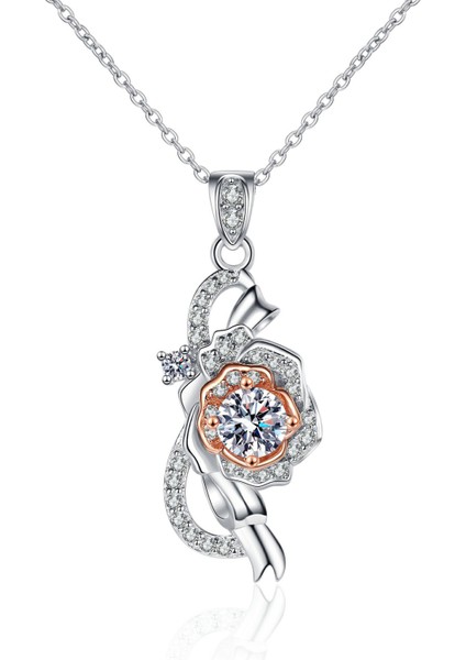 Zirkon Gül Kolye Kolye 5mm S925 Gümüş D Renk Kadınlar Için Ideal Kesim Pırlanta Kolye (Yurt Dışından)