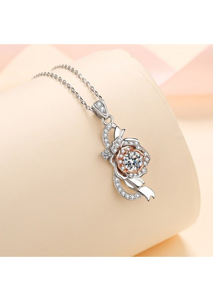 Zirkon Gül Kolye Kolye 5mm S925 Gümüş D Renk Kadınlar Için Ideal Kesim Pırlanta Kolye (Yurt Dışından) modelleri