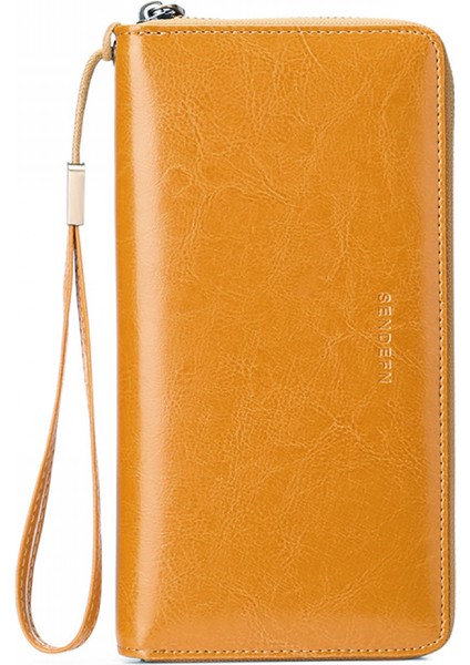 Women's Wallet Rfıd Blocking Leather Zip Wallet Clutch Wrist Strap Travel Long Wallet, Rfid Wallet (Yellow) (Yurt Dışından)