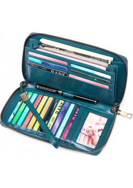 Women's Wallet Rfıd Blocking Leather Zip Wallet Clutch Wrist Strap Travel Long Wallet, Rfid Wallet (Yellow) (Yurt Dışından)