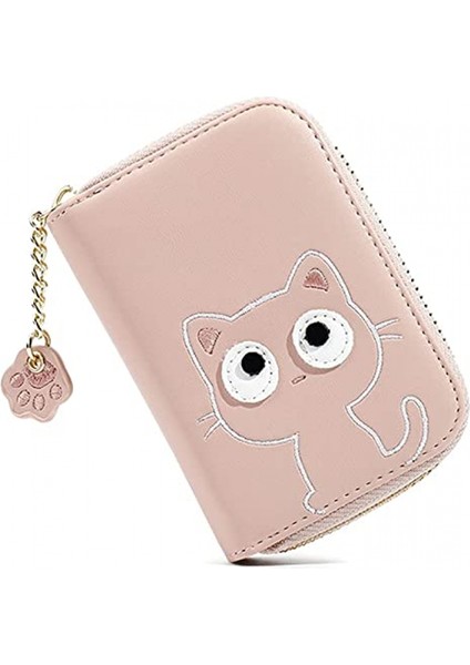 Sevimli Küçük Kedi Desenli Kart Tutucu - Akordeon Fermuarlı Kart Kılıfı Nakit Cepli Bozuk Para Cüzdanı Pençe Kolyeli Cüzdan Etrafında Fermuarlı (Pembe, Akordiyen) (Yurt Dışından)