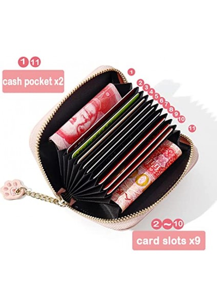 Sevimli Küçük Kedi Desenli Kart Tutucu - Akordeon Fermuarlı Kart Kılıfı Nakit Cepli Bozuk Para Cüzdanı Pençe Kolyeli Cüzdan Etrafında Fermuarlı (Pembe, Akordiyen) (Yurt Dışından) fiyatları