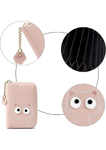 Sevimli Küçük Kedi Desenli Kart Tutucu - Akordeon Fermuarlı Kart Kılıfı Nakit Cepli Bozuk Para Cüzdanı Pençe Kolyeli Cüzdan Etrafında Fermuarlı (Pembe, Akordiyen) (Yurt Dışından) modelleri