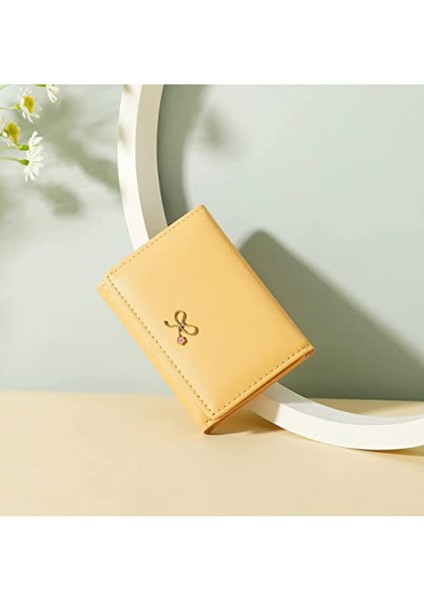 Cute Bow Wallet With Pink Stone Tri-Folded Small Wallet Cash Pocket Card Holder Id Window Purse For Women Girls (Yellow, Bow Stone) (Yurt Dışından) modelleri