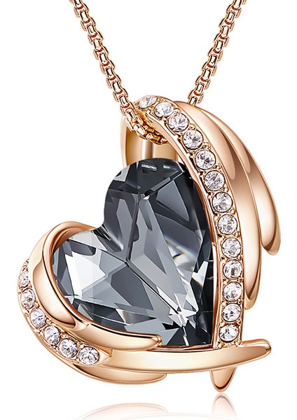 Kadınlar Için Aşk Kalp Kolye Kolye Gümüş Ton Gül Altın Ton Kristaller Birthstone Anneler Günü Sevgililer Günü Takı Hediyeler Kadınlar Için, Gül Altın Siyah (Yurt Dışından)