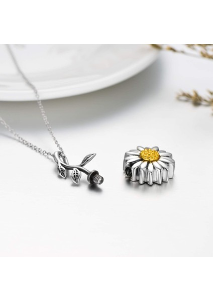 Ayçiçeği Çiçek Açılabilir Pet Urn Kolye Kolye Kolye Klavikula Zinciri, Kolye Hatıra Kremasyon Saç Anıt Takı (Yurt Dışından)