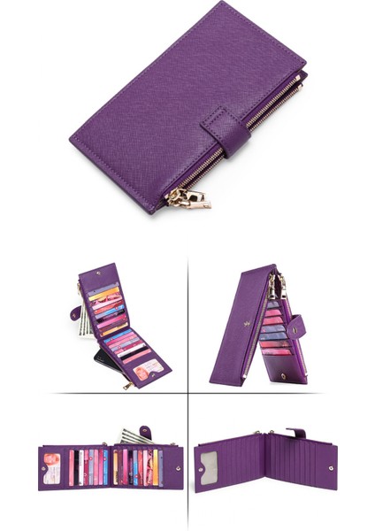 Slim Wallet – Minimalist Bifold Front Pocket Wallet Rfıd Blocking Credit Card Holder Cross Stripe Zipper Pocket Wallet, Rfid Wallet (Yurt Dışından)