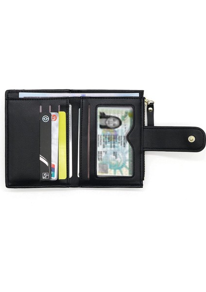 Blocking Card Holder Wallet For Women Pu Leather Organizer Zipper Coin Purse Bifold Small Clutch---Black (Yurt Dışından) fırsatları