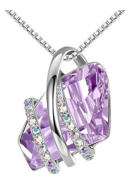 Birthstone Kristalli Kolye Kolye, 18 Ayar Pembe Altın/gümüş Kaplama, 18" + 2" Lavanta (Yurt Dışından)