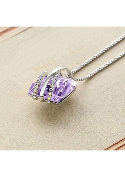 Birthstone Kristalli Kolye Kolye, 18 Ayar Pembe Altın/gümüş Kaplama, 18" + 2" Lavanta (Yurt Dışından)