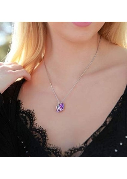 Birthstone Kristalli Kolye Kolye, 18 Ayar Pembe Altın/gümüş Kaplama, 18" + 2" Lavanta (Yurt Dışından)