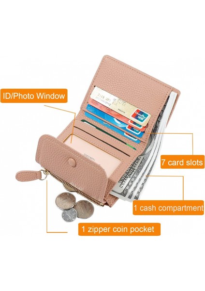Fermuarlı Cep Üç Katlı Küçük Cüzdan Kart Sahibinin Kımlık Pencere Çanta Kadınlar Bayanlar Için Bozuk Para Kesesi (Pembe, Lychee Desen) (Yurt Dışından) fiyatları