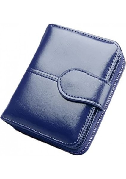 Kadınlar Için Küçük Cüzdan Fermuarlı Cebi Bozuk Para Cüzdanı Küçük Bifold Cüzdan Kimlik Pencereli Kart Kılıfı (Koyu Mavi) (Yurt Dışından)