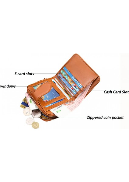 Kadınlar Için Küçük Cüzdan Fermuarlı Cebi Bozuk Para Cüzdanı Küçük Bifold Cüzdan Kimlik Pencereli Kart Kılıfı (Koyu Mavi) (Yurt Dışından)