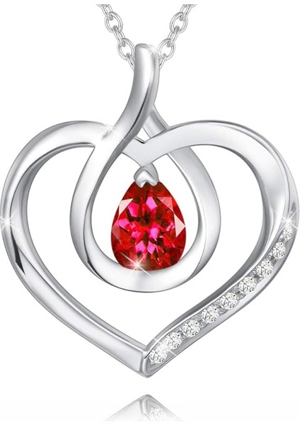 Yüksek Takı Birthstone Kolye Bayanlar Gümüş Gerçek Veya Oluşturulmuş Değerli Taşlar Sonsuza Kadar Aşk Kalp Kolye Kolye Açık Kırmızı (Yurt Dışından)