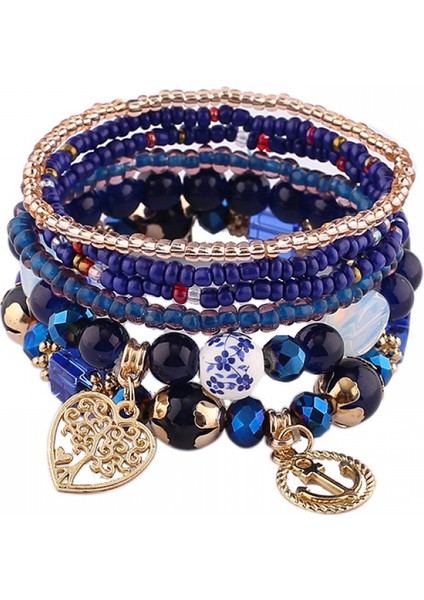 Adet Bohem Boncuklu Çok Katmanlı Bileklik - Istiflenebilir Boncuklu Strand Streç Bilezik Parlak Kristal Karışımı, Püskül Charm Kolye Çok Katmanlı Boncuklu Bilezik (Yurt Dışından)