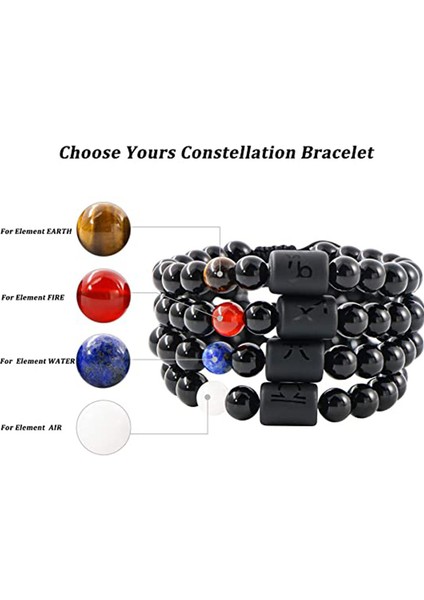 Erkekler Kadınlar Için Wekity Zodyak Bilezik, 8mm 10MM Doğal Siyah Oniks Taş Yıldız Burcu Takımyıldızı Burç Bilezik Hediyeler (Yurt Dışından) fırsatları