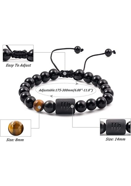 Erkekler Kadınlar Için Wekity Zodyak Bilezik, 8mm 10MM Doğal Siyah Oniks Taş Yıldız Burcu Takımyıldızı Burç Bilezik Hediyeler (Yurt Dışından) indirimleri