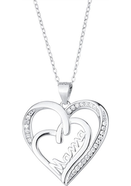 S925 Gümüş Zirkon Beyaz Altın Çift Aşk Anne Kolye, Anneye En Iyi Anneler Günü Hediyesi (Yurt Dışından)