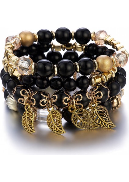 1pcs Bohem Boncuklu Çok Katmanlı Bileklik - Istiflenebilir Boncuklu Bileklik, Yaprak Kolye Bileklik Kadın Takıları (Yurt Dışından)