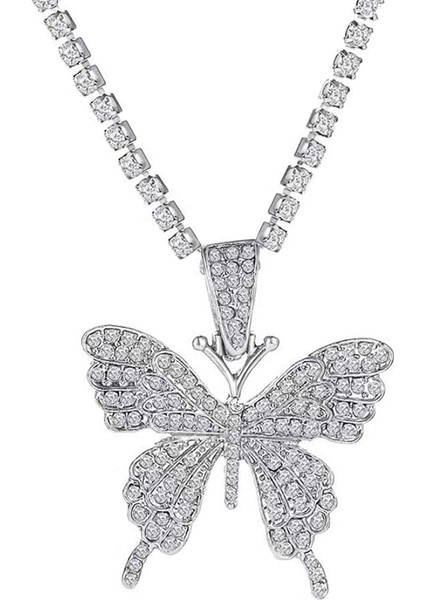Muhteşem Kelebek Gerdanlık Kolye Katmanlı Tenis Zinciri Kristal Buzlu Out Kelebekler Kolye Kadınlar Için Sparkly Kelebek Zincir Takı (Yurt Dışından) modelleri